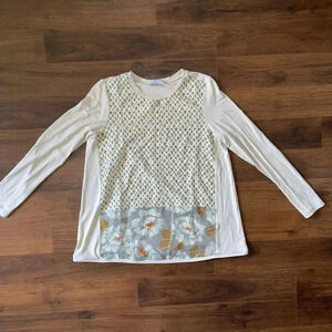 Whyci YC Milano Long Sleeve Silk Blend Cream Pattern Blouse Sz 40 (US 4)